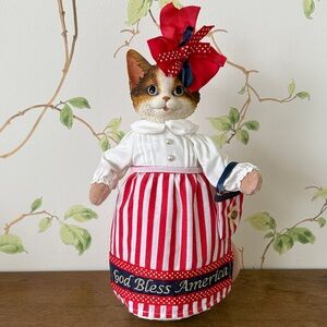 Vintage Artisan Flair Patriotic Stuffed Cat - God Bless America 🇺🇸